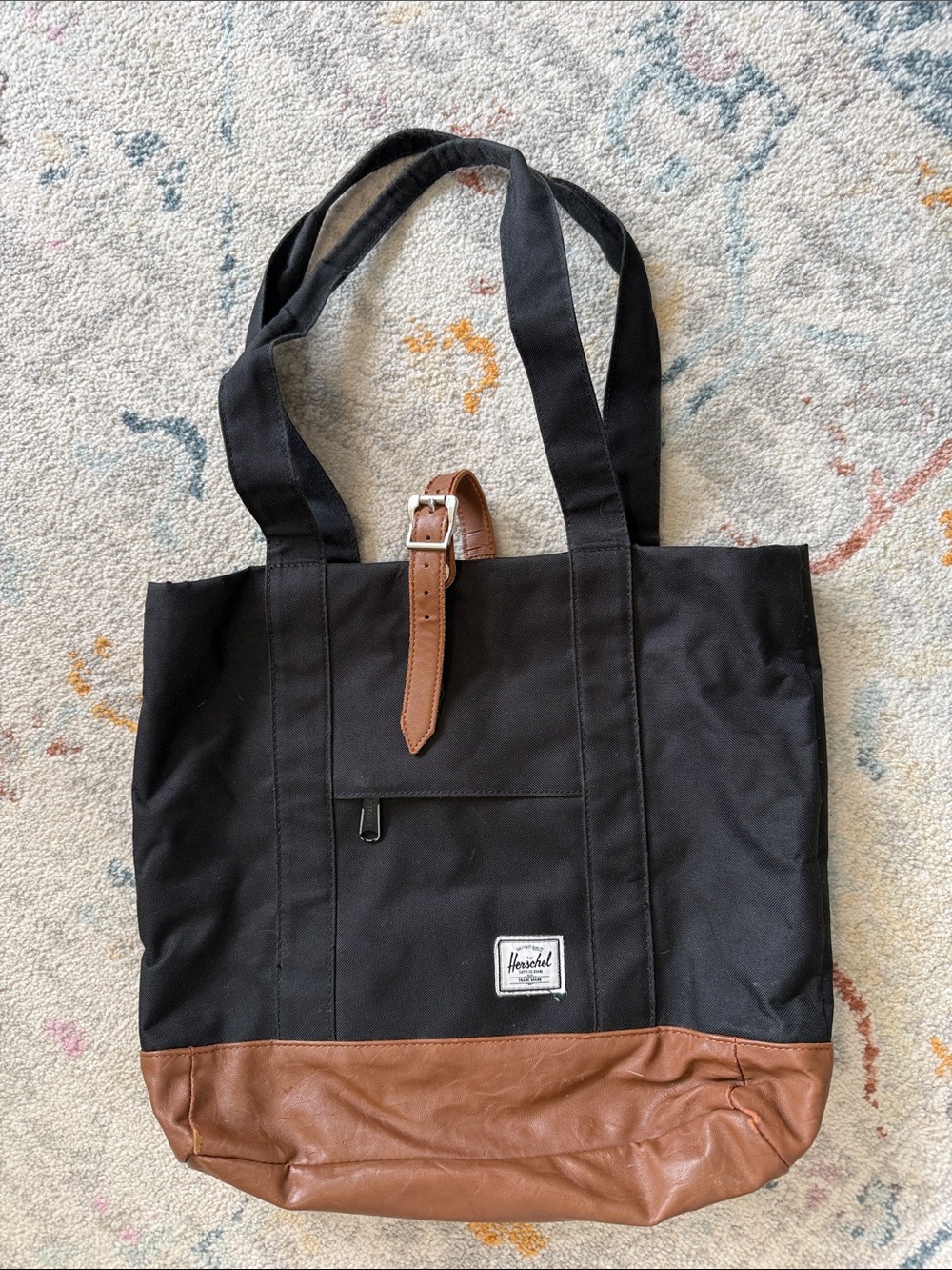 Herschel Supply Company Black Tote with Brown Leather Trim